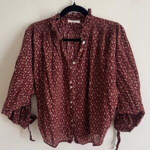 Doen Burgundy Floral Blouse